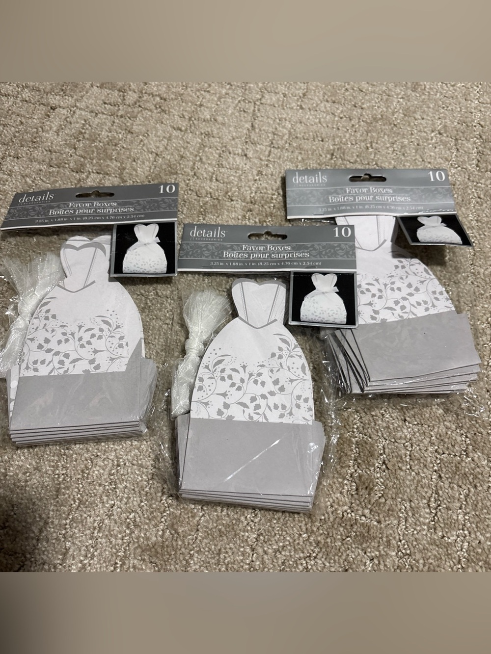 3 Packs Details & Accessories 10 Favor Boxes Gowns Weddings Bridesmaids Sealed
